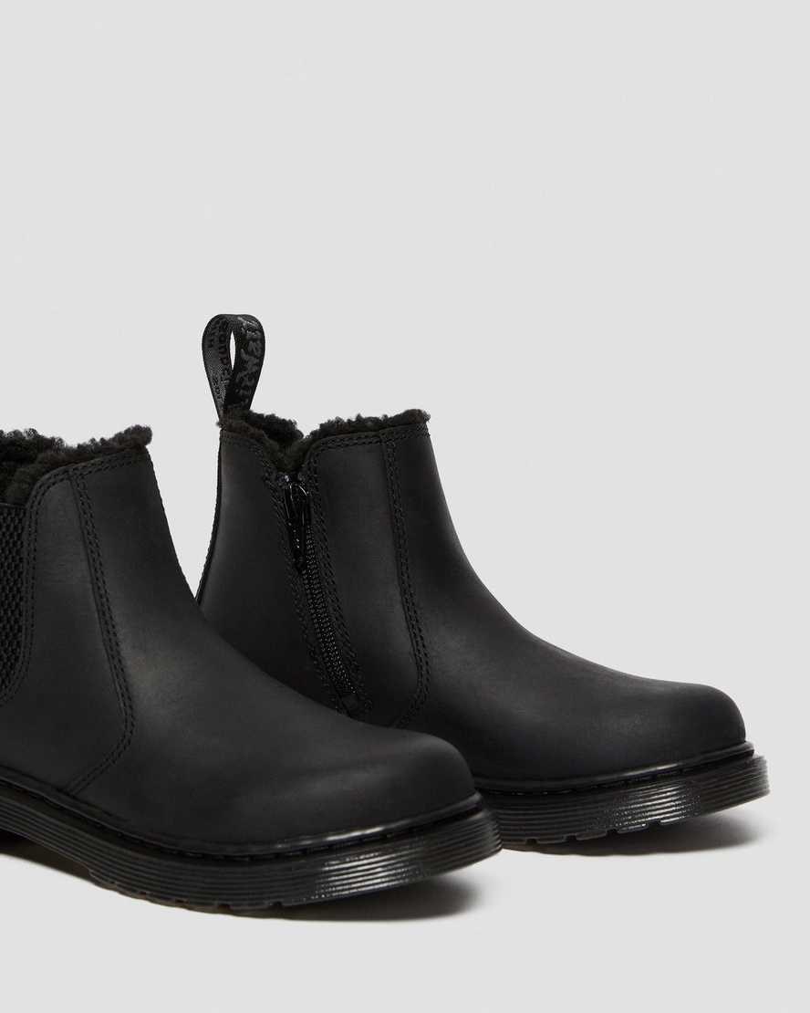 Kids' Dr Martens Junior 2976 Faux Fur Lined Chelsea Boots Black Republic Wp | 720CKATZQ