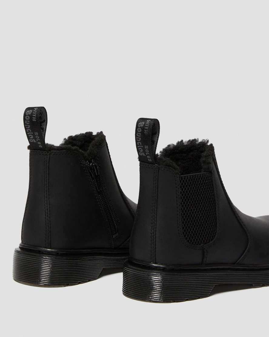 Kids' Dr Martens Junior 2976 Faux Fur Lined Chelsea Boots Black Republic Wp | 720CKATZQ