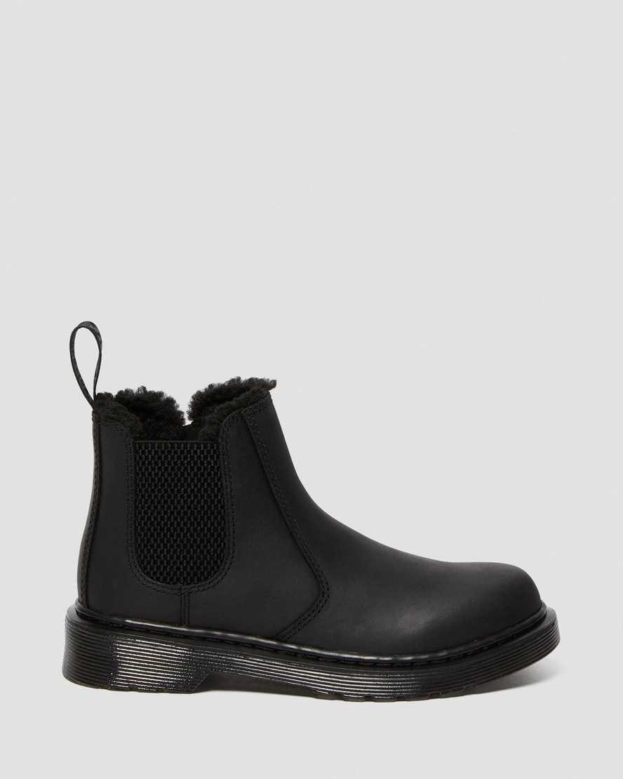 Kids' Dr Martens Junior 2976 Faux Fur Lined Chelsea Boots Black Republic Wp | 720CKATZQ