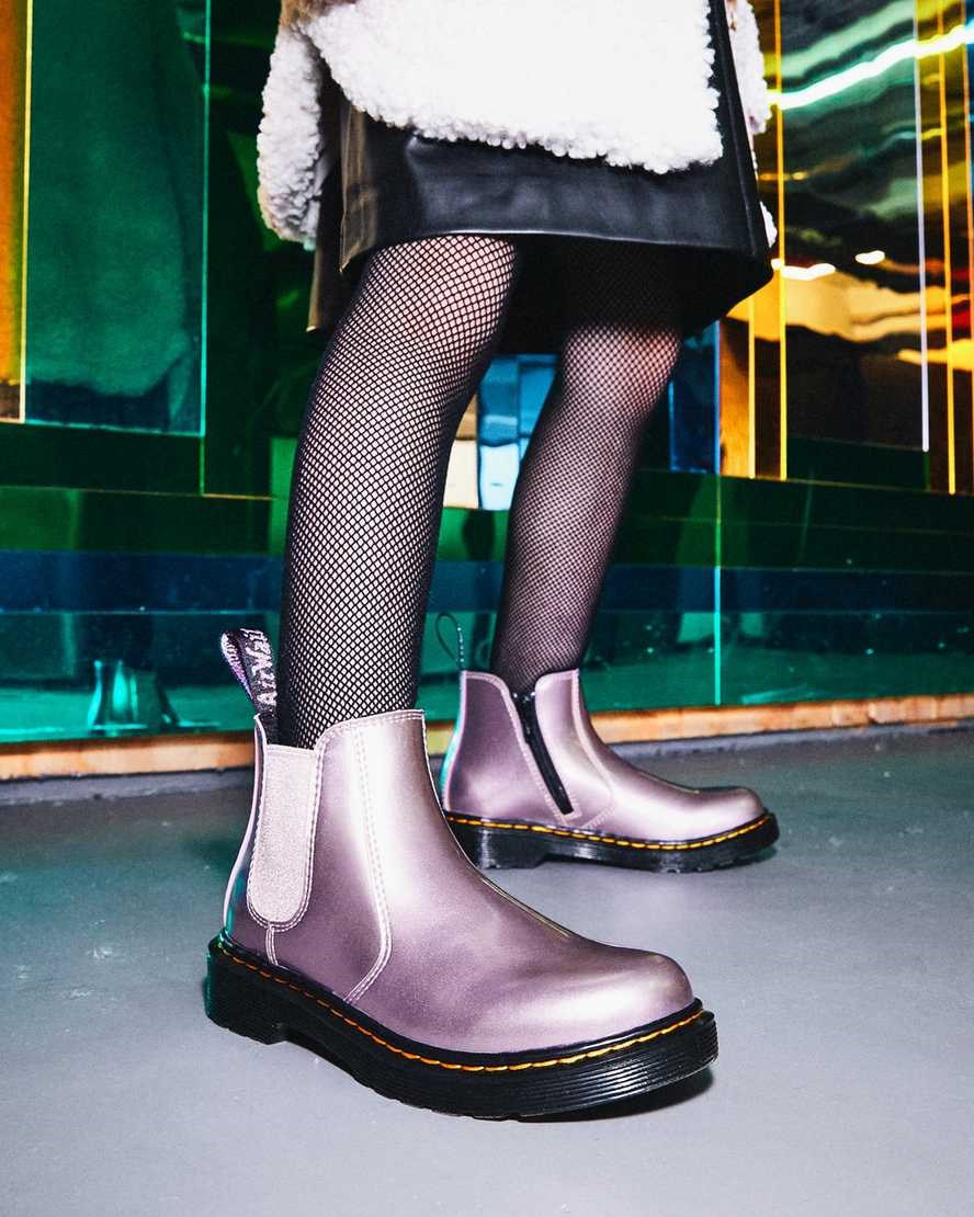 Kids' Dr Martens Junior 2976 Metallic Chelsea Boots Pink Spark | 960ERZUNV