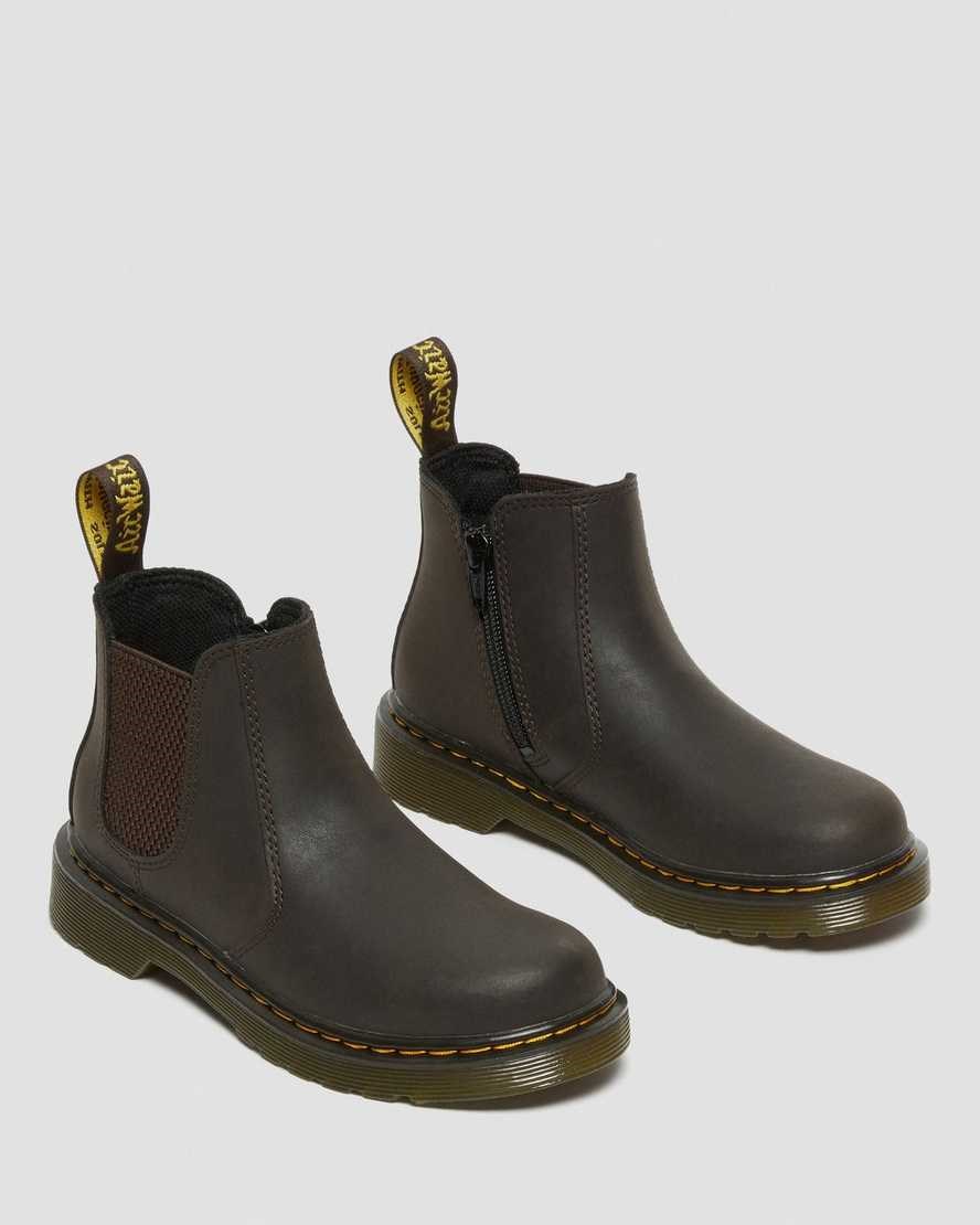 Kids' Dr Martens Junior 2976 Wildhorse Leather Chelsea Boots Dark Brown Wildhorse Lamper | 859JRIVYB