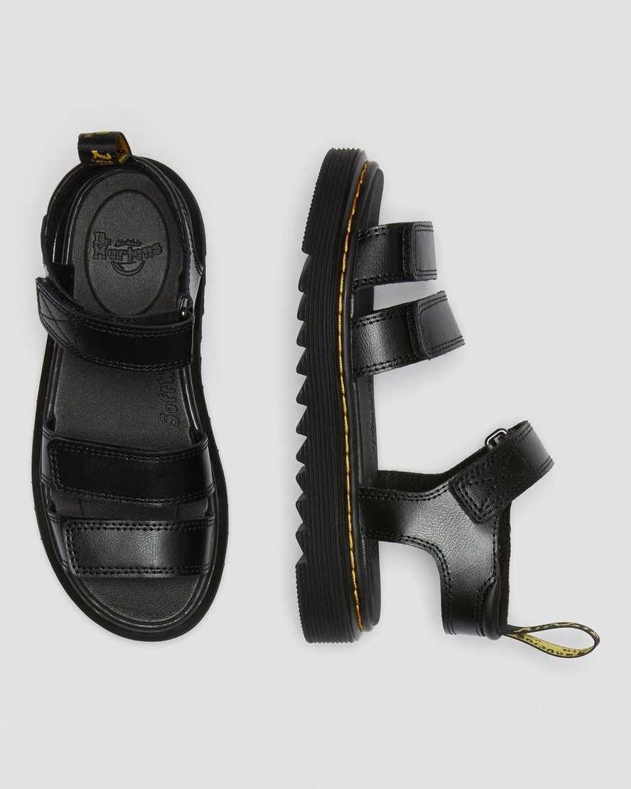 Kids' Dr Martens Junior Klaire Leather Strap Sandals Black T Lamper | 603HLPIYD