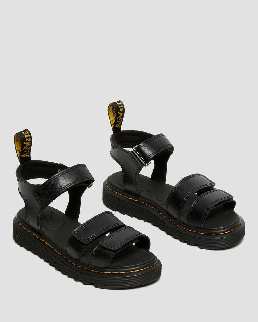 Kids' Dr Martens Junior Klaire Leather Strap Sandals Black T Lamper | 603HLPIYD