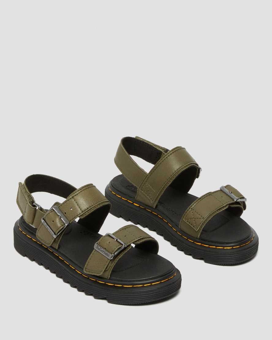 Kids' Dr Martens Junior Kyle Leather Sandals Olive | 052FISRNK