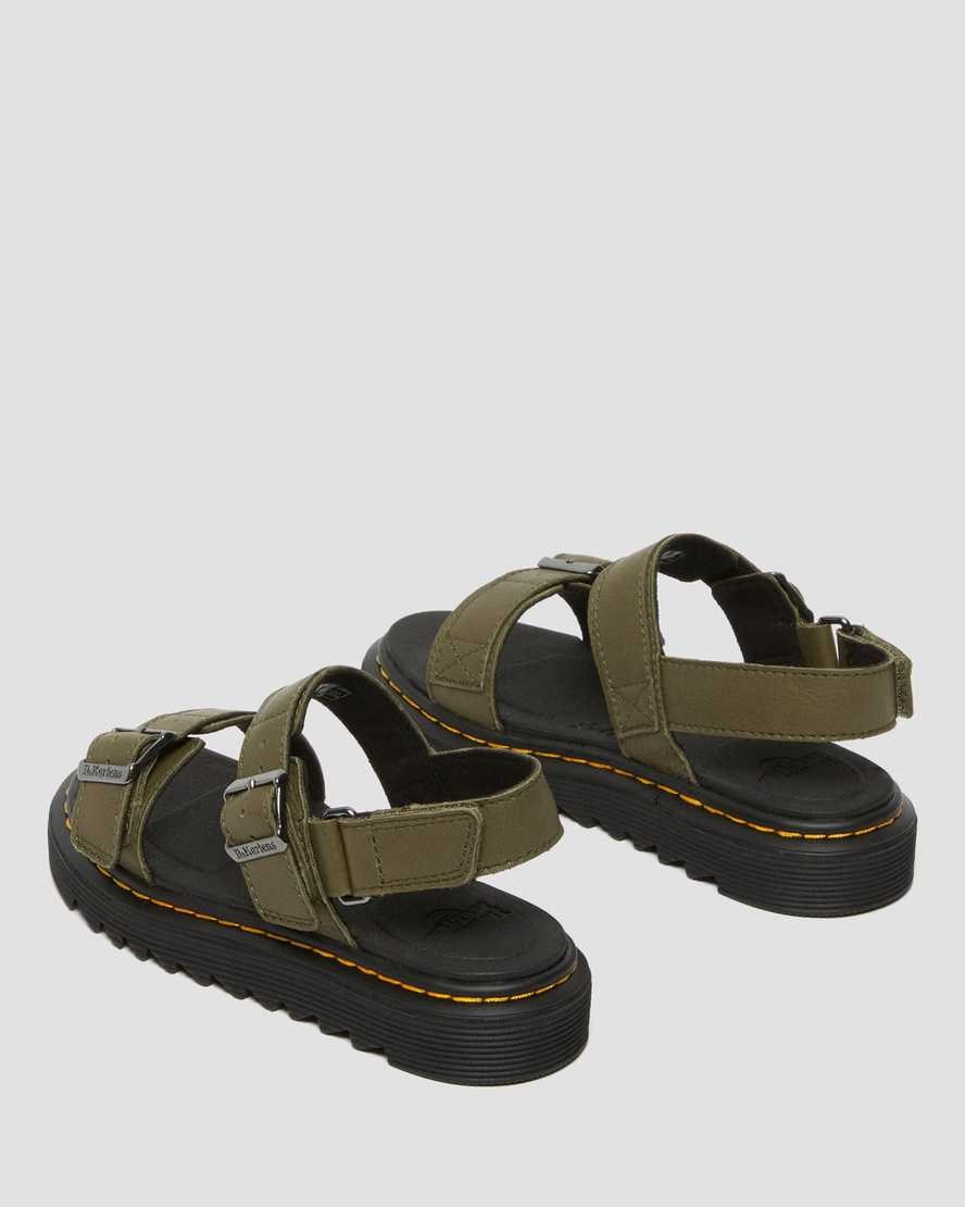 Kids' Dr Martens Junior Kyle Leather Sandals Olive | 052FISRNK