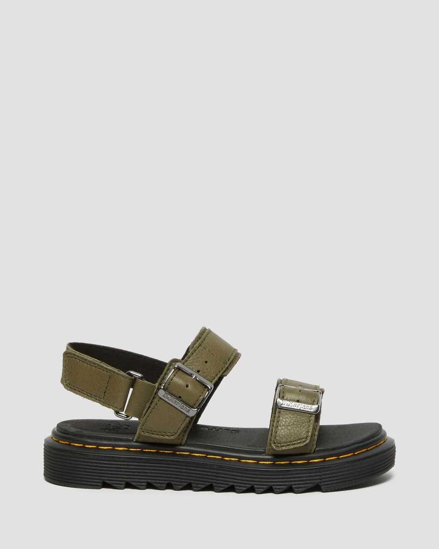 Kids' Dr Martens Junior Kyle Leather Sandals Olive | 052FISRNK