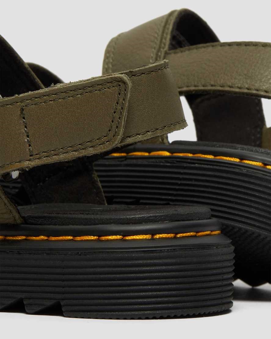 Kids' Dr Martens Junior Kyle Leather Sandals Olive | 052FISRNK