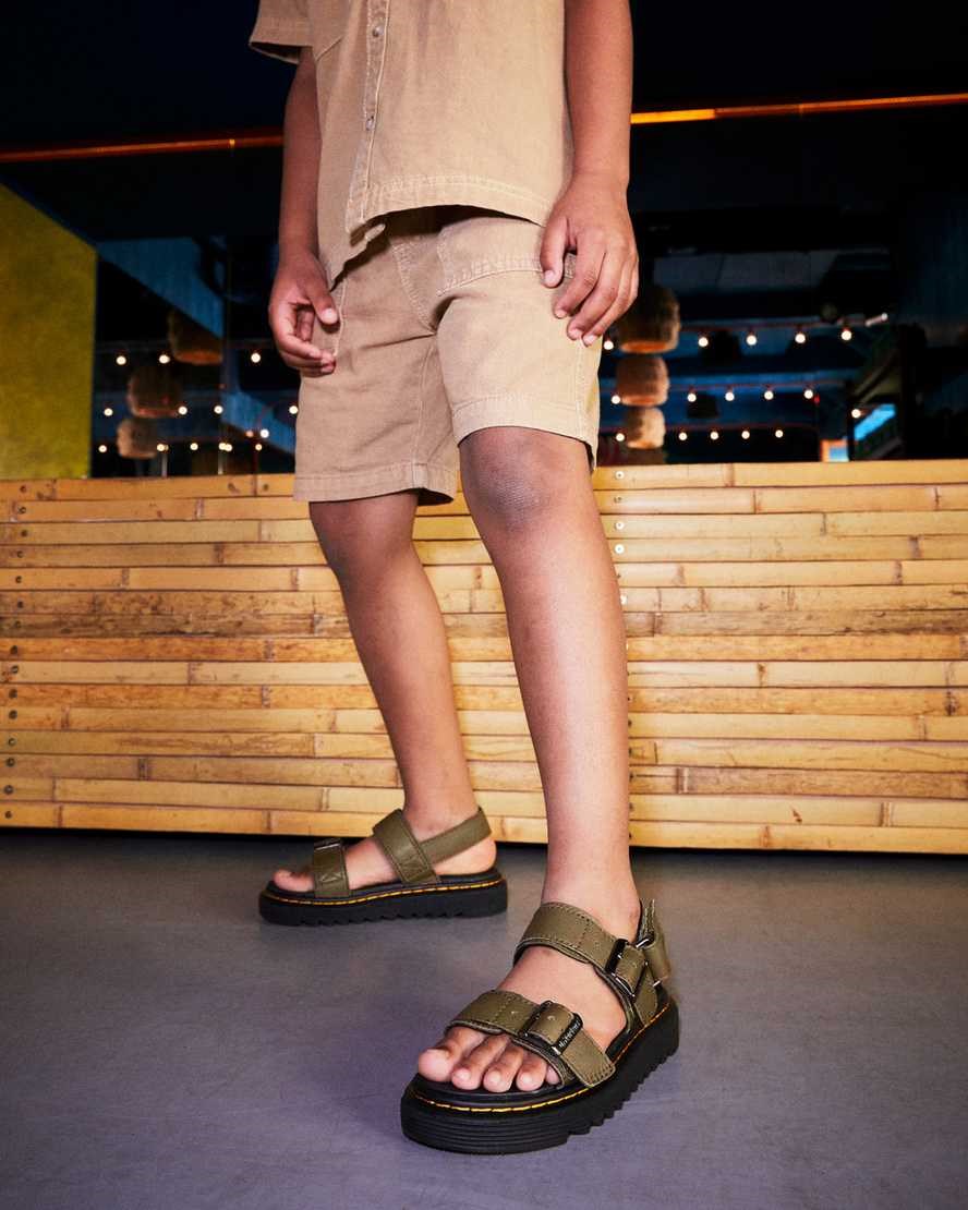 Kids' Dr Martens Junior Kyle Leather Sandals Olive | 052FISRNK