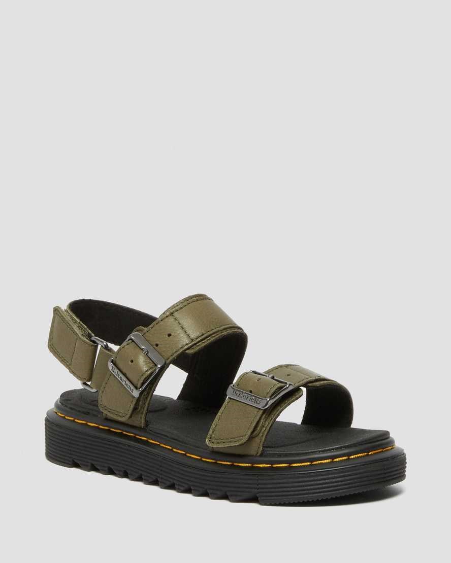 Kids' Dr Martens Junior Kyle Leather Sandals Olive | 052FISRNK