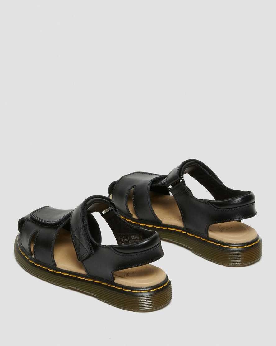 Kids' Dr Martens Junior Moby II Leather Velcro Sandals Black T Lamper | 643DGOMJX