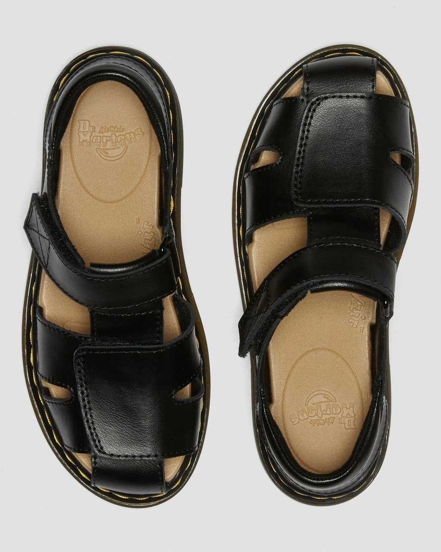 Kids' Dr Martens Junior Moby II Leather Velcro Sandals Black T Lamper | 643DGOMJX