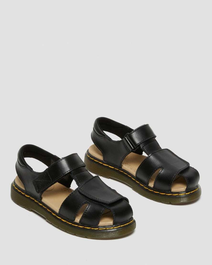 Kids' Dr Martens Junior Moby II Leather Velcro Sandals Black T Lamper | 643DGOMJX