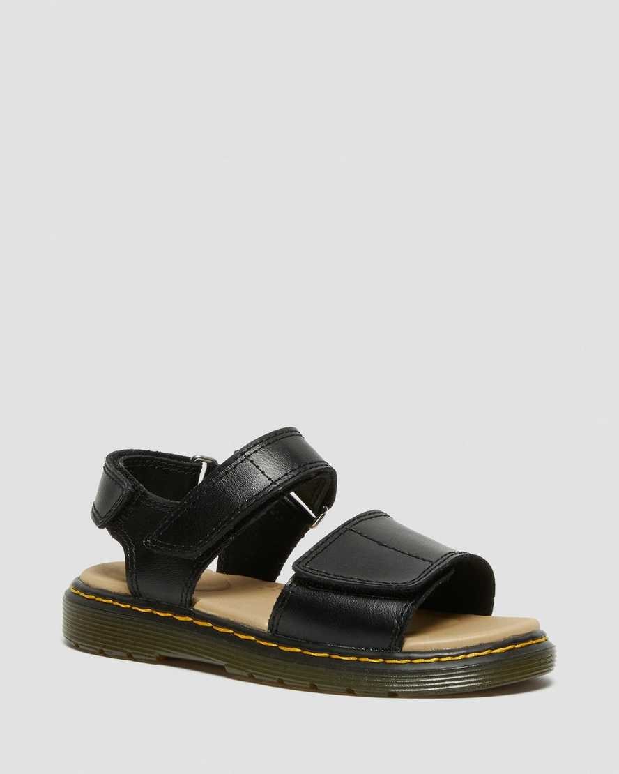 Kids' Dr Martens Junior Romi Leather Velcro Sandals Black T Lamper | 267DBFLGS