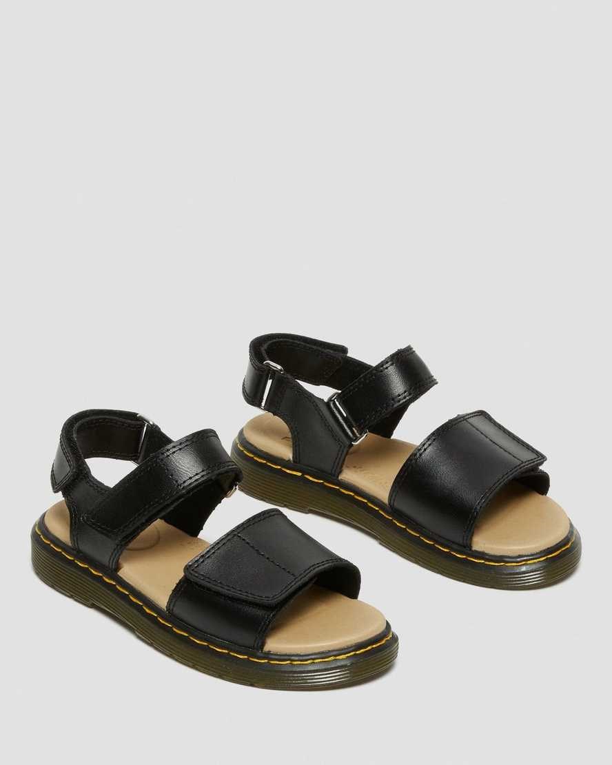 Kids' Dr Martens Junior Romi Leather Velcro Sandals Black T Lamper | 267DBFLGS