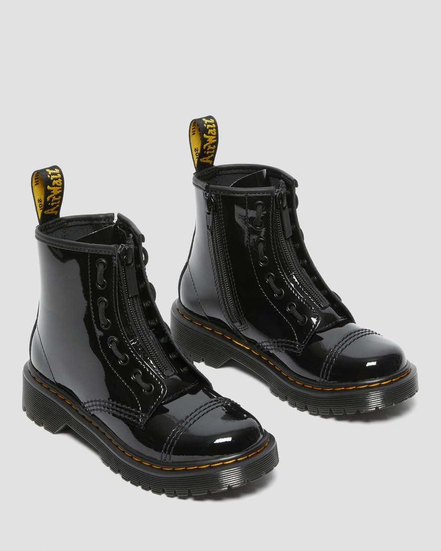 Kids' Dr Martens Junior Sinclair Bex Patent Leather Booties Black Patent Lamper | 391FVNZAR