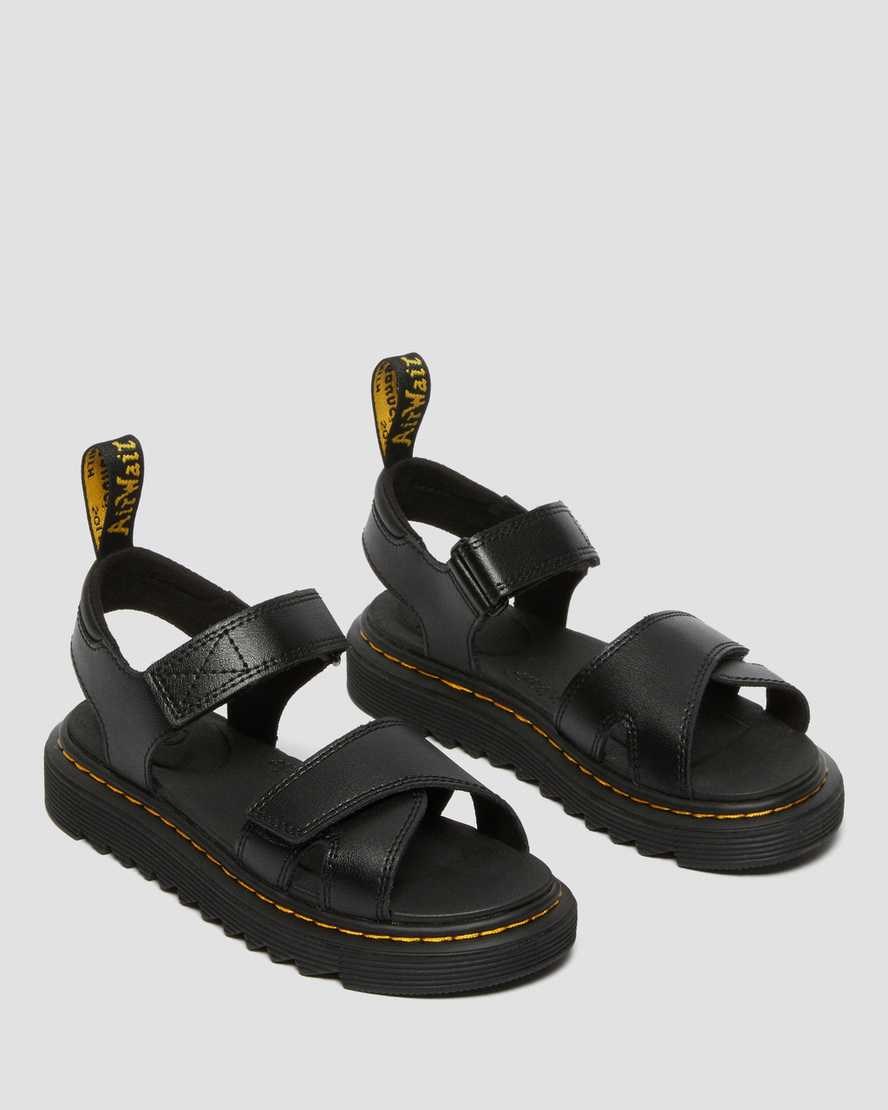 Kids' Dr Martens Junior Vossie Leather Sandals Black T Lamper | 846NJWXKY