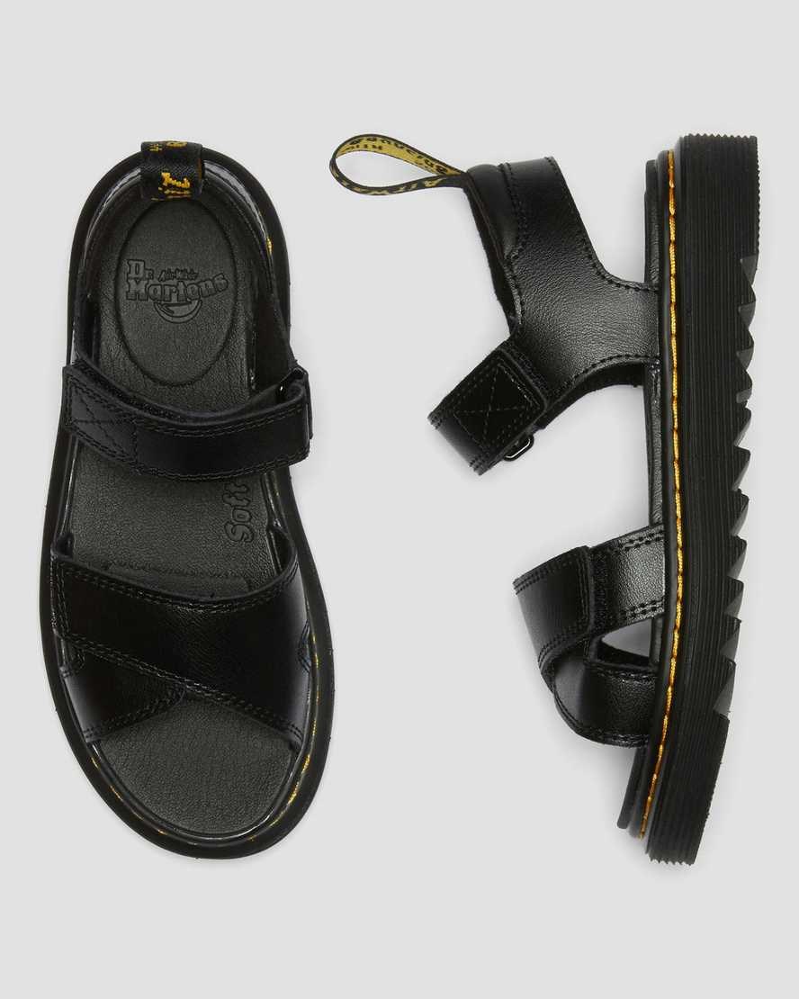 Kids' Dr Martens Junior Vossie Leather Sandals Black T Lamper | 846NJWXKY