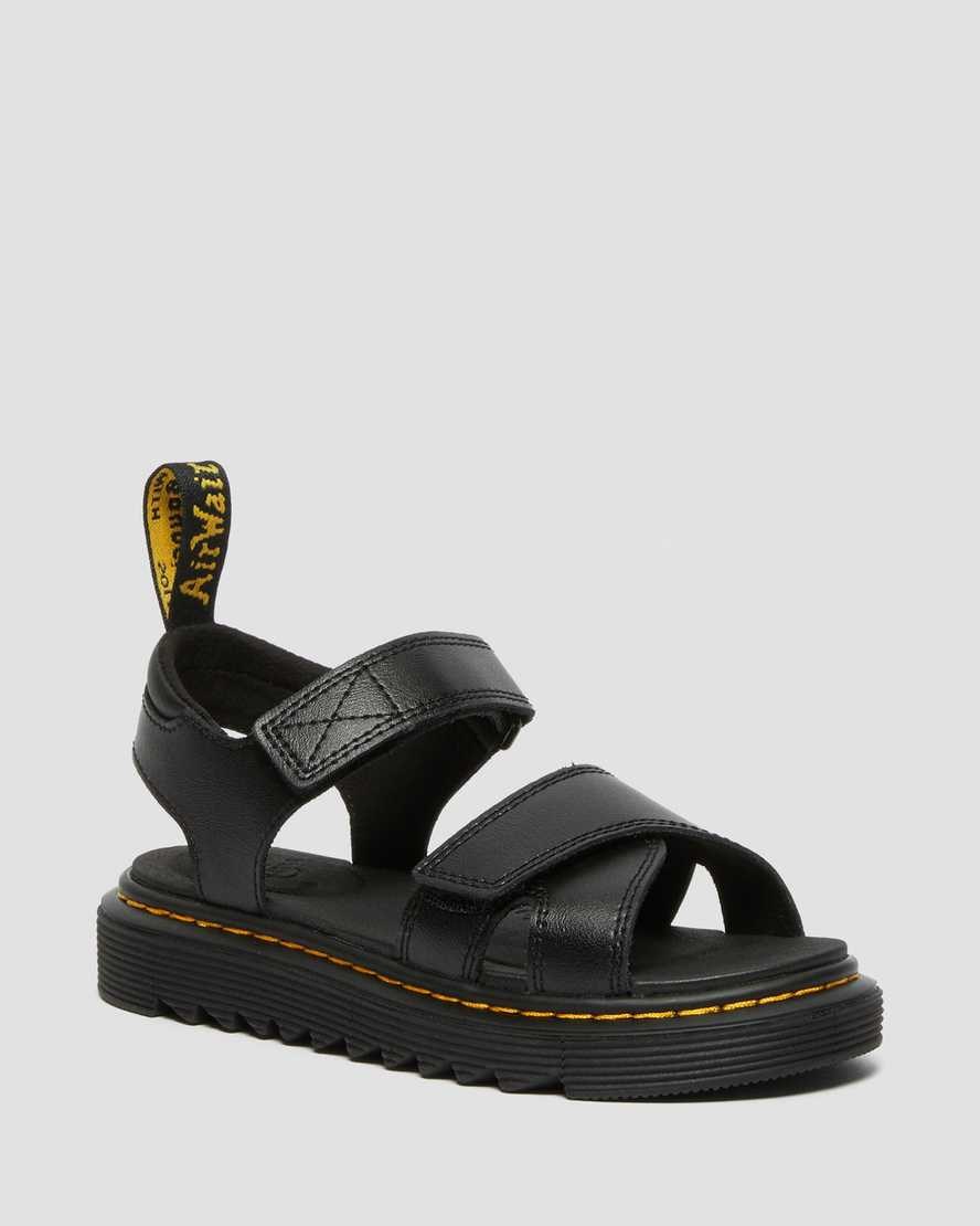 Kids' Dr Martens Junior Vossie Leather Sandals Black T Lamper | 846NJWXKY