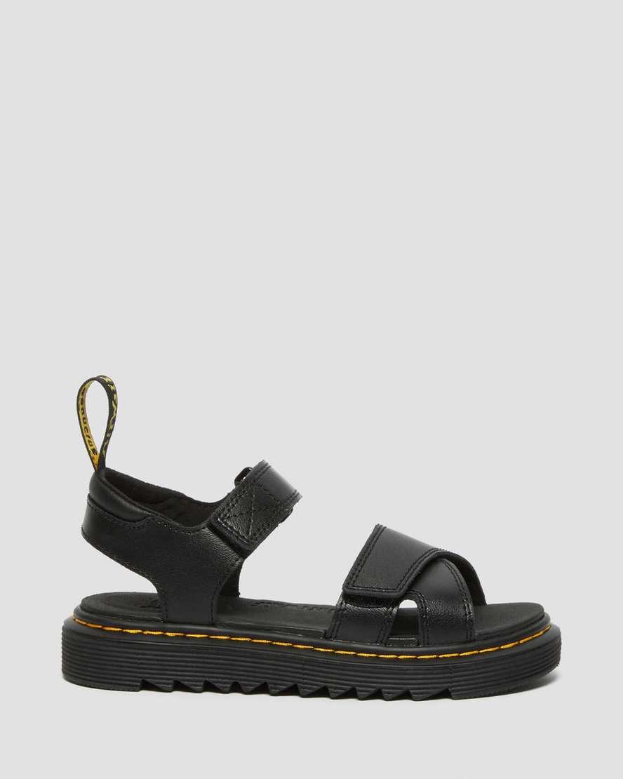 Kids' Dr Martens Junior Vossie Leather Sandals Black T Lamper | 846NJWXKY