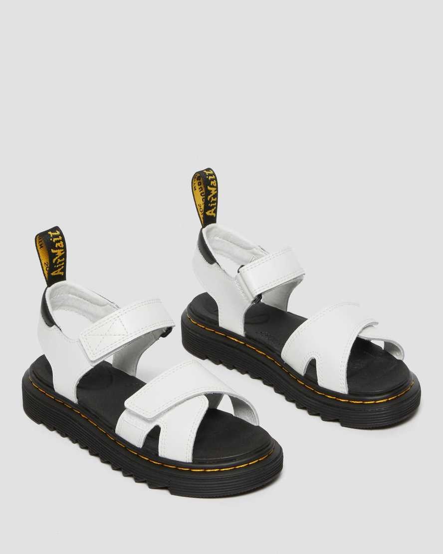 Kids' Dr Martens Junior Vossie Leather Sandals White T Lamper | 948EXBVNO