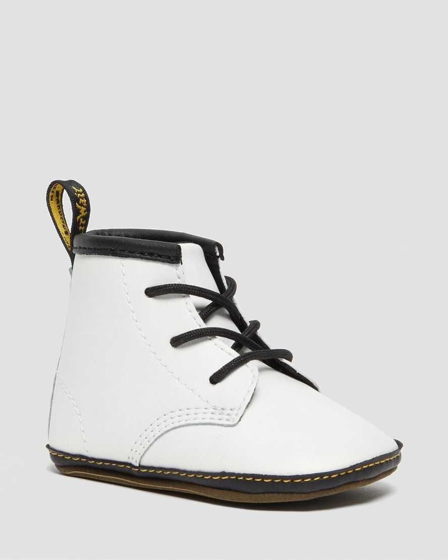 Kids\' Dr Martens Newborn 1460 Auburn Leather Booties White | 893JDLAYT