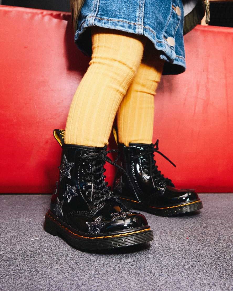 Kids' Dr Martens Toddler 1460 Glitter Star Patent Lace Up Boots Black Patent Lamper | 172TOSNLP