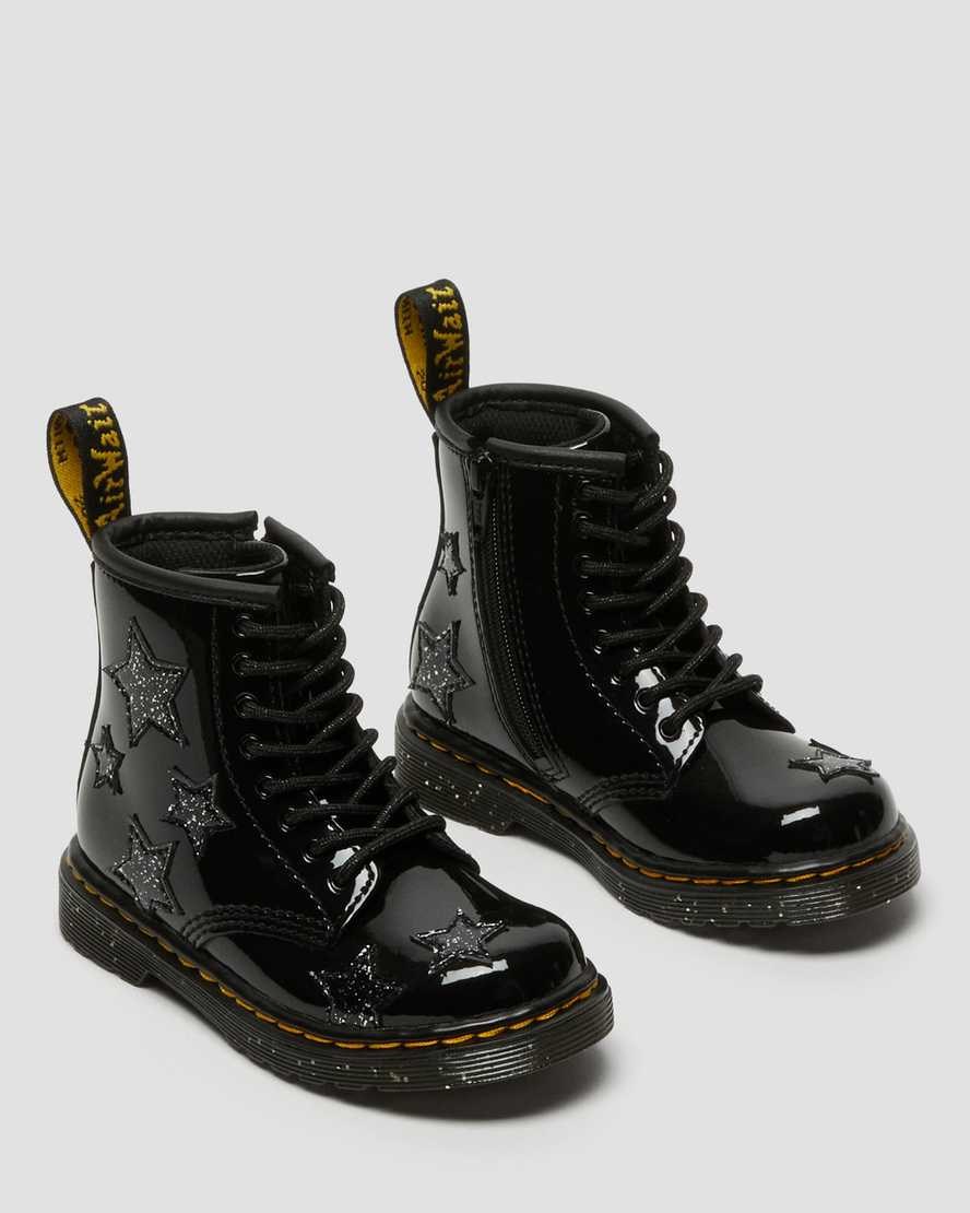 Kids' Dr Martens Toddler 1460 Glitter Star Patent Lace Up Boots Black Patent Lamper | 172TOSNLP