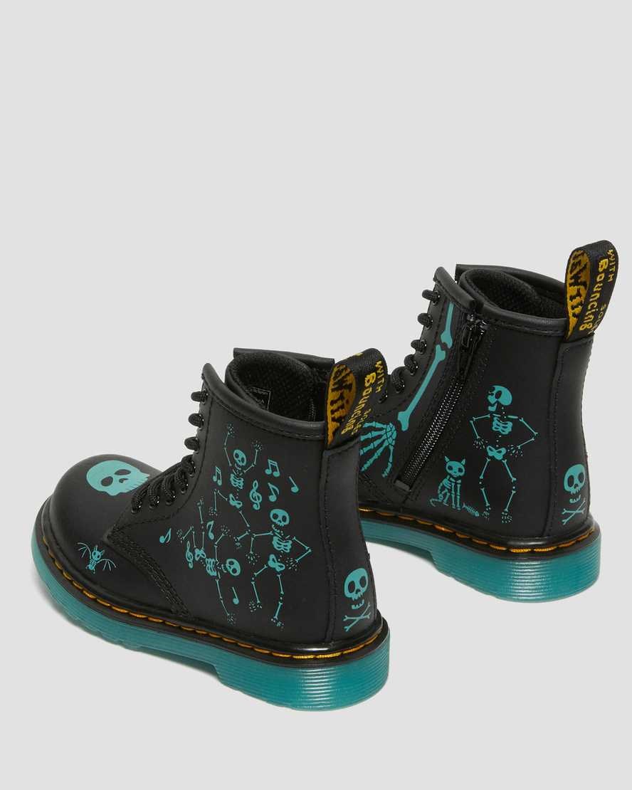 Kids' Dr Martens Toddler 1460 Skelly Print Leather Lace Up Boots Black Skelly Print Hydro | 267FUPCOB