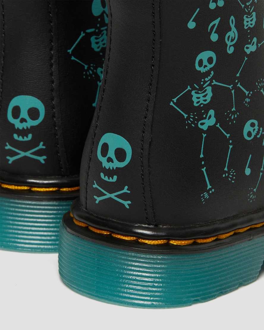 Kids' Dr Martens Toddler 1460 Skelly Print Leather Lace Up Boots Black Skelly Print Hydro | 267FUPCOB