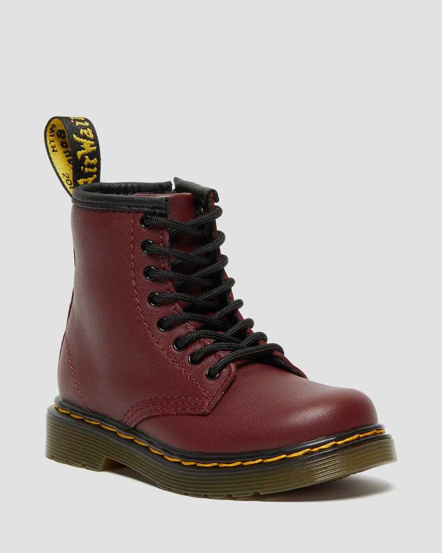 Kids\' Dr Martens Toddler 1460 Softy T Leather Lace Up Boots Cherry Red Softy T | 149OYTKQJ