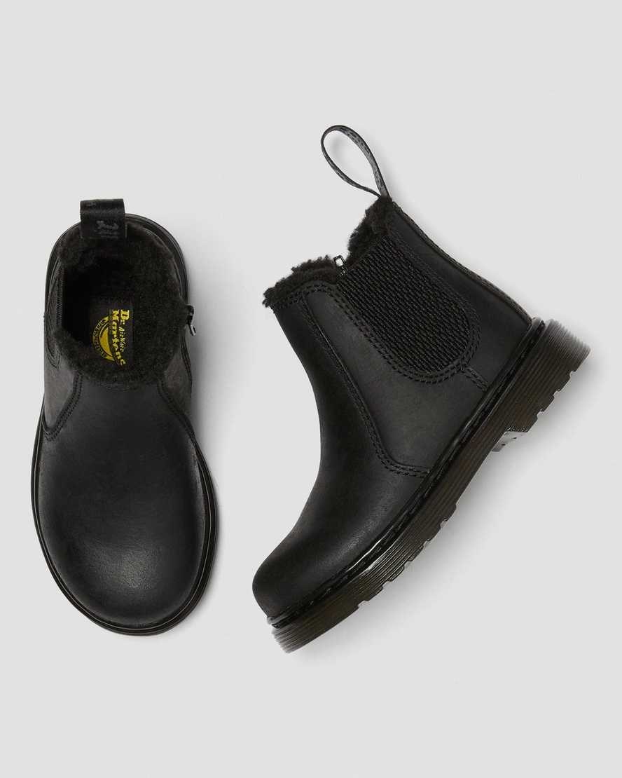 Kids' Dr Martens Toddler 2976 Faux Fur Lined Chelsea Boots Black Republic Wp | 275AONRUM