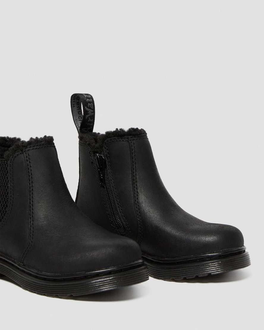 Kids' Dr Martens Toddler 2976 Faux Fur Lined Chelsea Boots Black Republic Wp | 275AONRUM