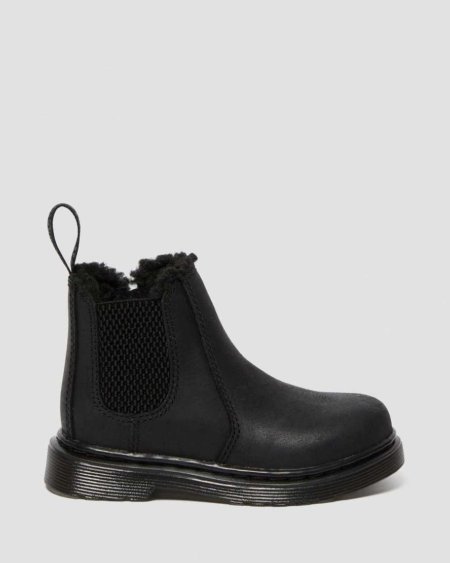 Kids' Dr Martens Toddler 2976 Faux Fur Lined Chelsea Boots Black Republic Wp | 275AONRUM