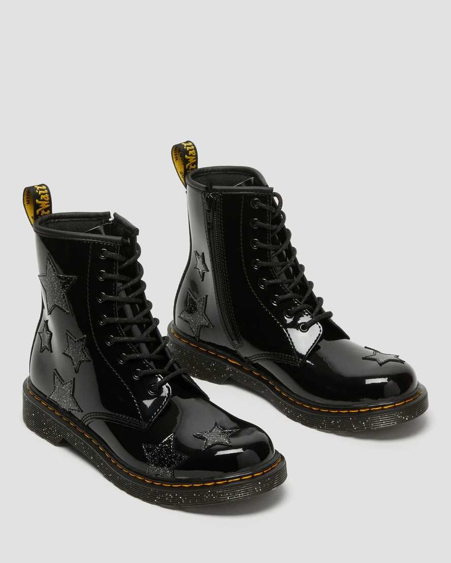 Kids' Dr Martens Youth 1460 Glitter Star Patent Lace Up Boots Black Patent Lamper | 531KEPCAX