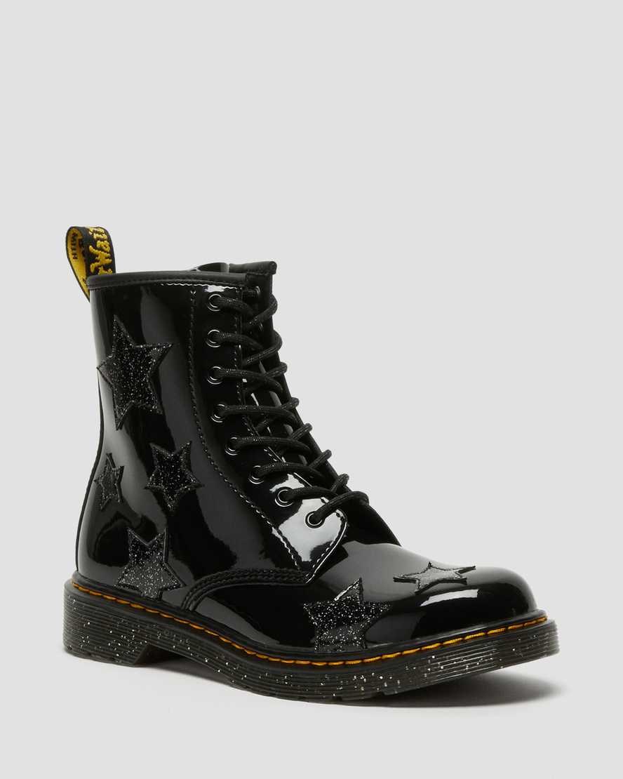 Kids' Dr Martens Youth 1460 Glitter Star Patent Lace Up Boots Black Patent Lamper | 531KEPCAX