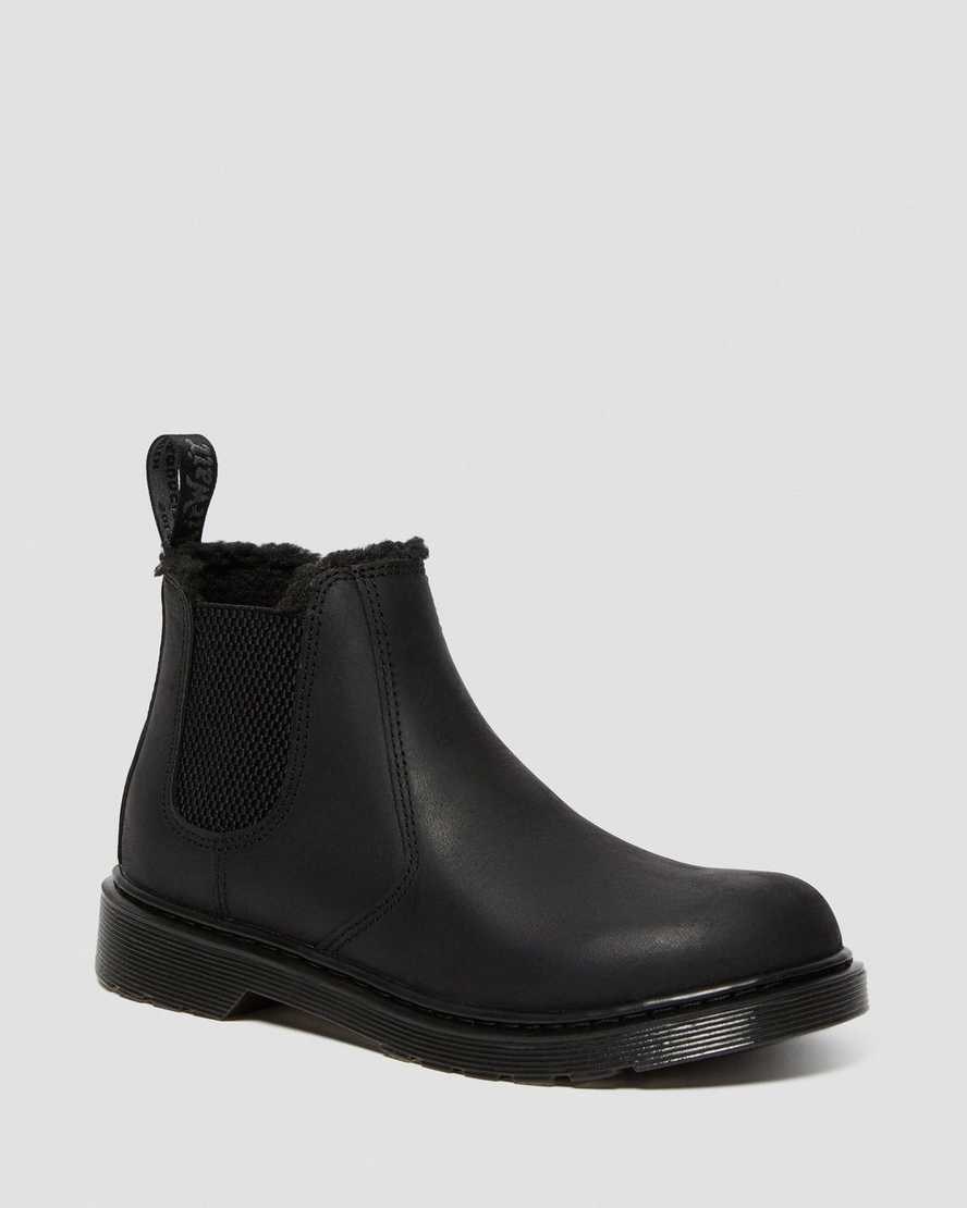 Kids\' Dr Martens Youth 2976 Faux Fur Lined Chelsea Boots Black Republic Wp | 492OAPZYS