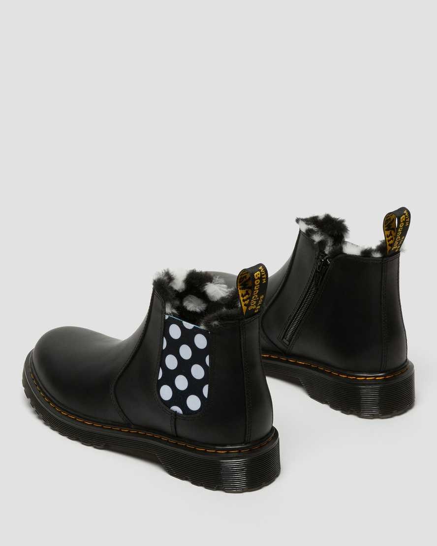 Kids' Dr Martens Youth 2976 Leonore Faux Fur Lined Leather Chelsea Boots Black Romario | 091PVNELX