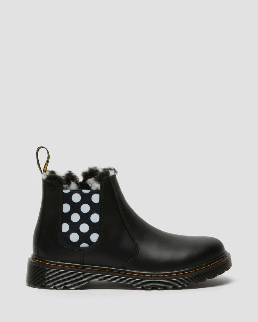 Kids' Dr Martens Youth 2976 Leonore Faux Fur Lined Leather Chelsea Boots Black Romario | 091PVNELX