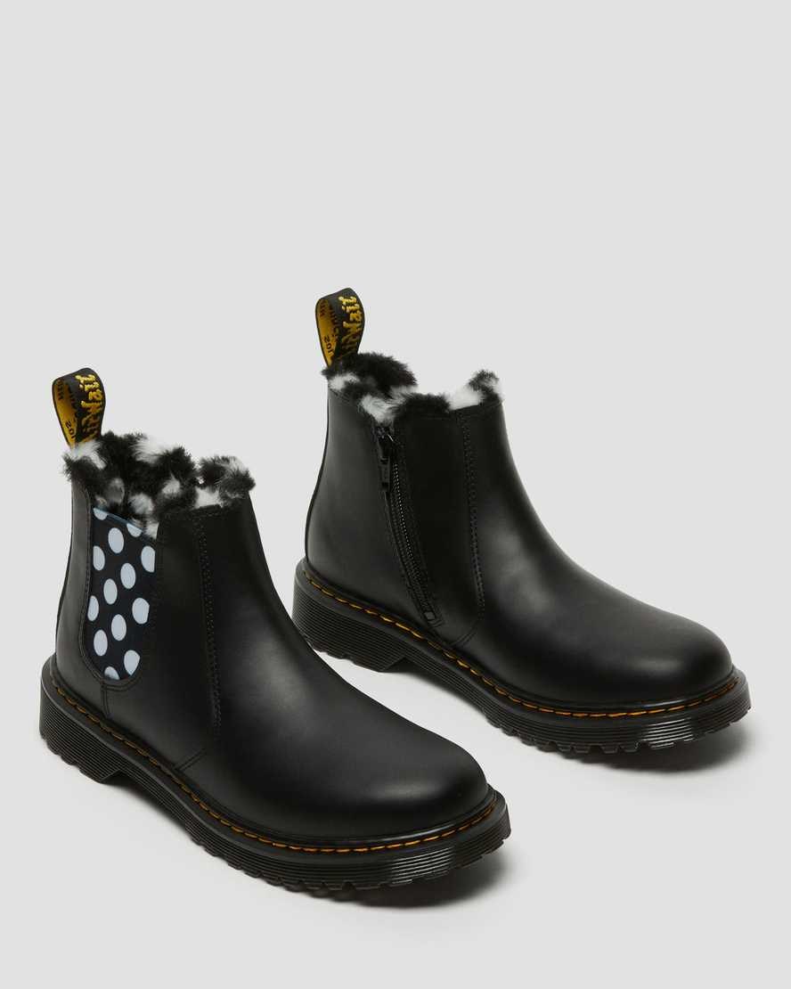 Kids' Dr Martens Youth 2976 Leonore Faux Fur Lined Leather Chelsea Boots Black Romario | 091PVNELX