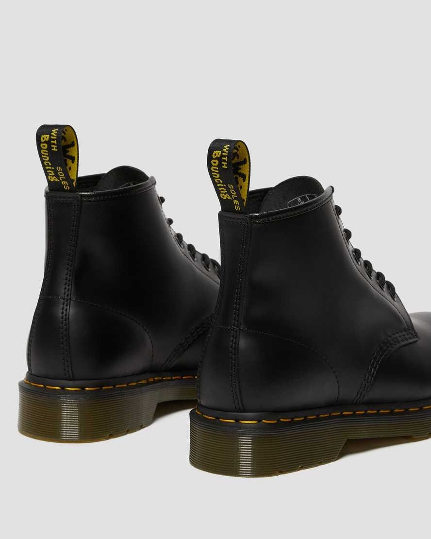 Men's Dr Martens 101 Yellow Stitch Smooth Leather Ankle Boots Black Smooth Leather | 981MFKZCO