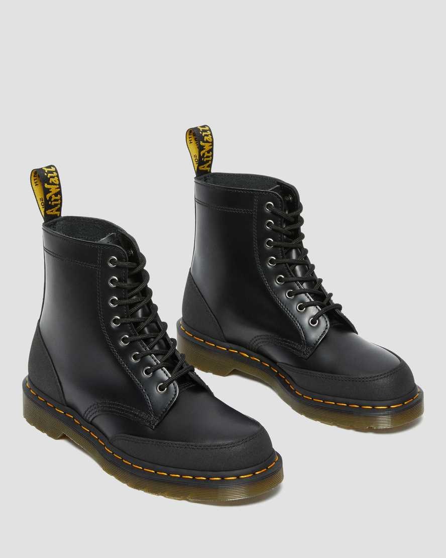 Men's Dr Martens 1460 Guard Panel Leather Lace Up Boots Black Smooth | 301EZTDJA