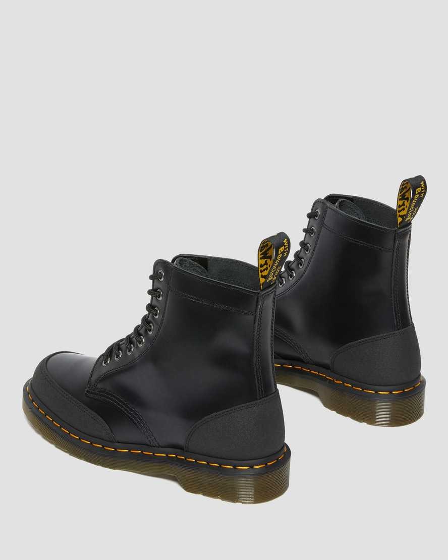 Men's Dr Martens 1460 Guard Panel Leather Lace Up Boots Black Smooth | 301EZTDJA