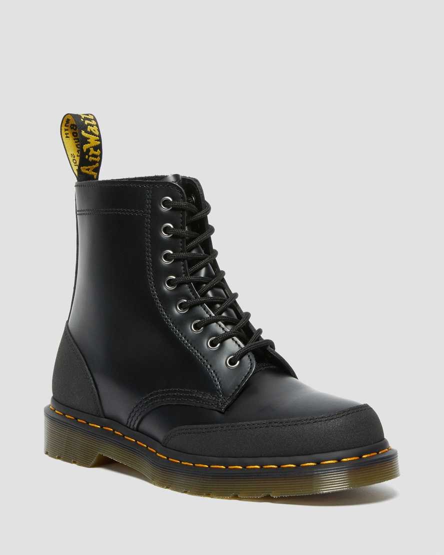 Men's Dr Martens 1460 Guard Panel Leather Lace Up Boots Black Smooth | 301EZTDJA