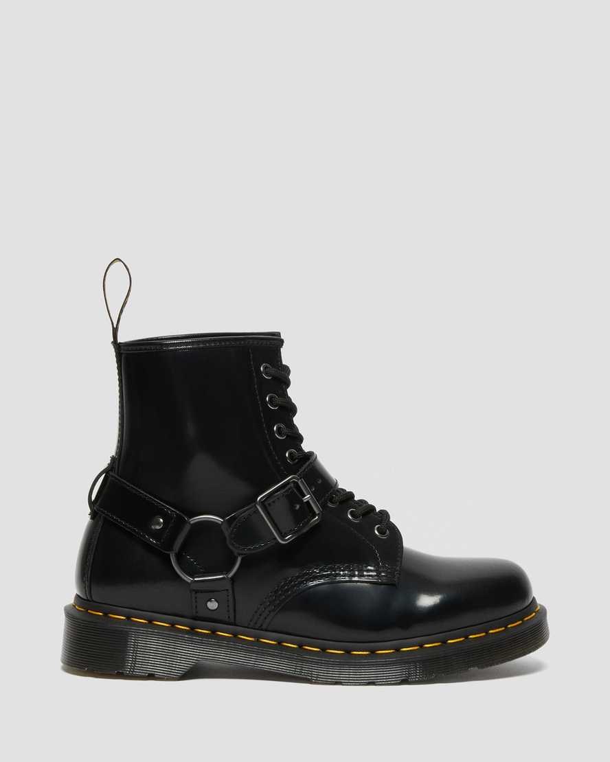 Men's Dr Martens 1460 Harness Leather Lace Up Boots Black Polished Smooth | 709OQGSCI