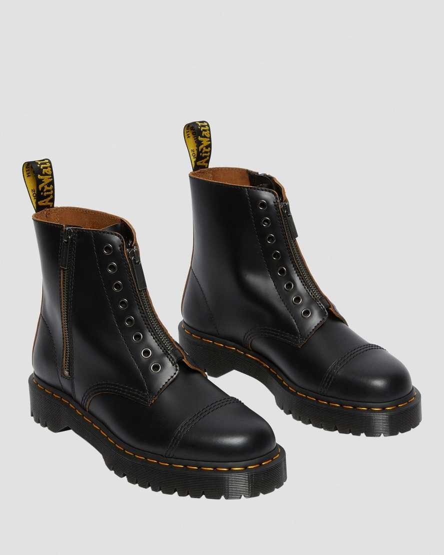 Men's Dr Martens 1460 Laceless Bex Leather Zip Up Boots Black Vintage Smooth | 381VRSXLT