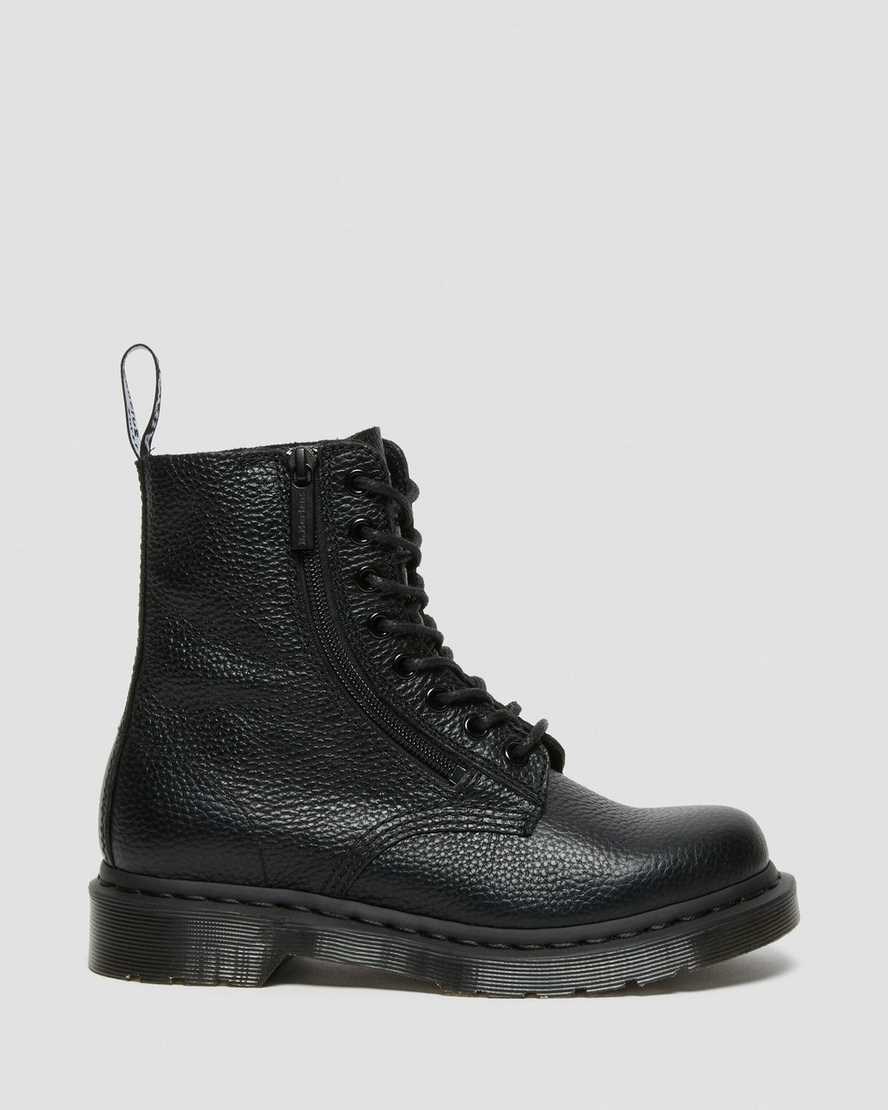 Men's Dr Martens 1460 Pascal Leather Zip Up Boots Black Milled Nappa Leather | 180WXUVQF