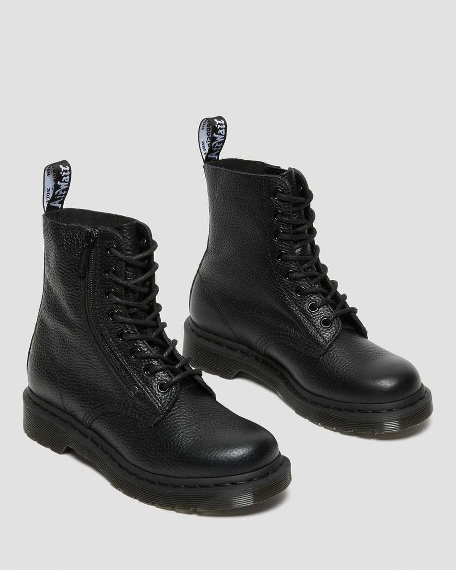 Men's Dr Martens 1460 Pascal Leather Zip Up Boots Black Milled Nappa Leather | 180WXUVQF