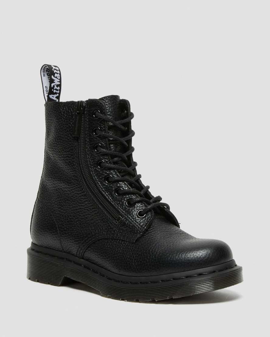 Men\'s Dr Martens 1460 Pascal Leather Zip Up Boots Black Milled Nappa Leather | 180WXUVQF