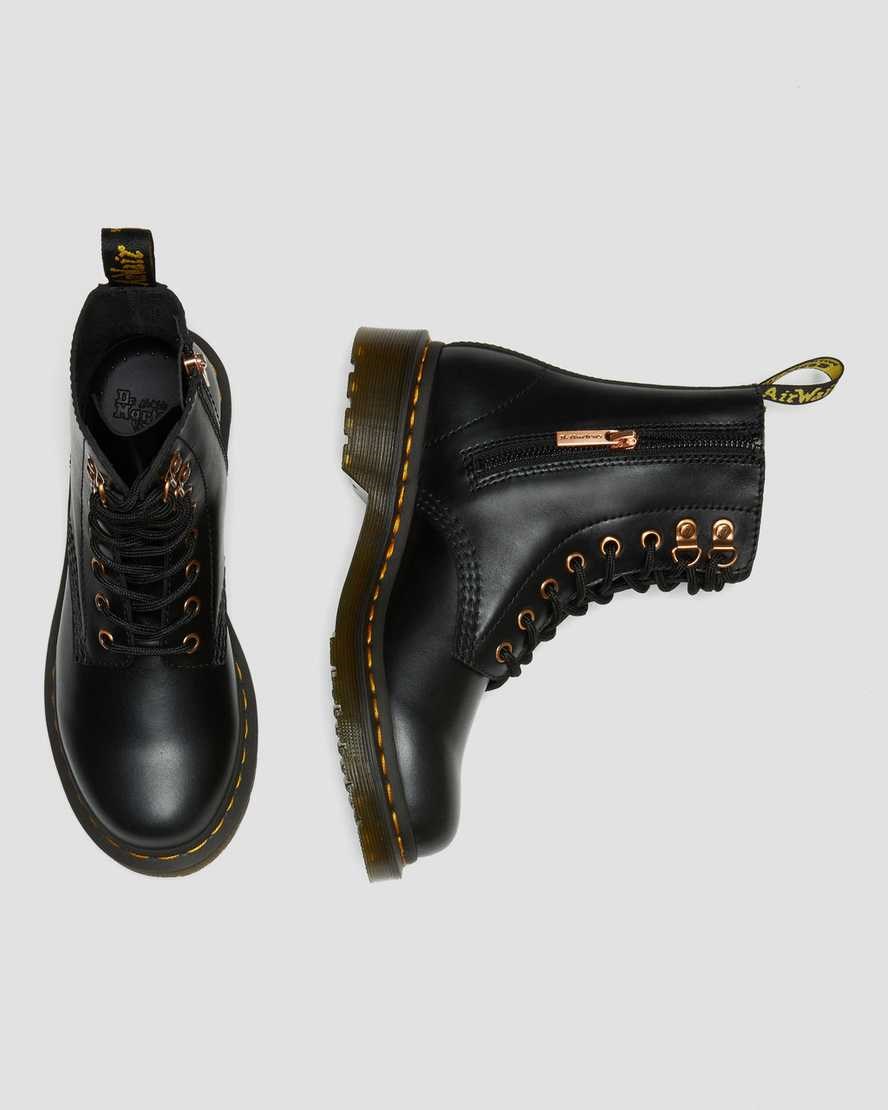 Men's Dr Martens 1460 Pascal Rose Gold Hardware Leather Zip Up Boots Black Wanama | 157SAUTYV