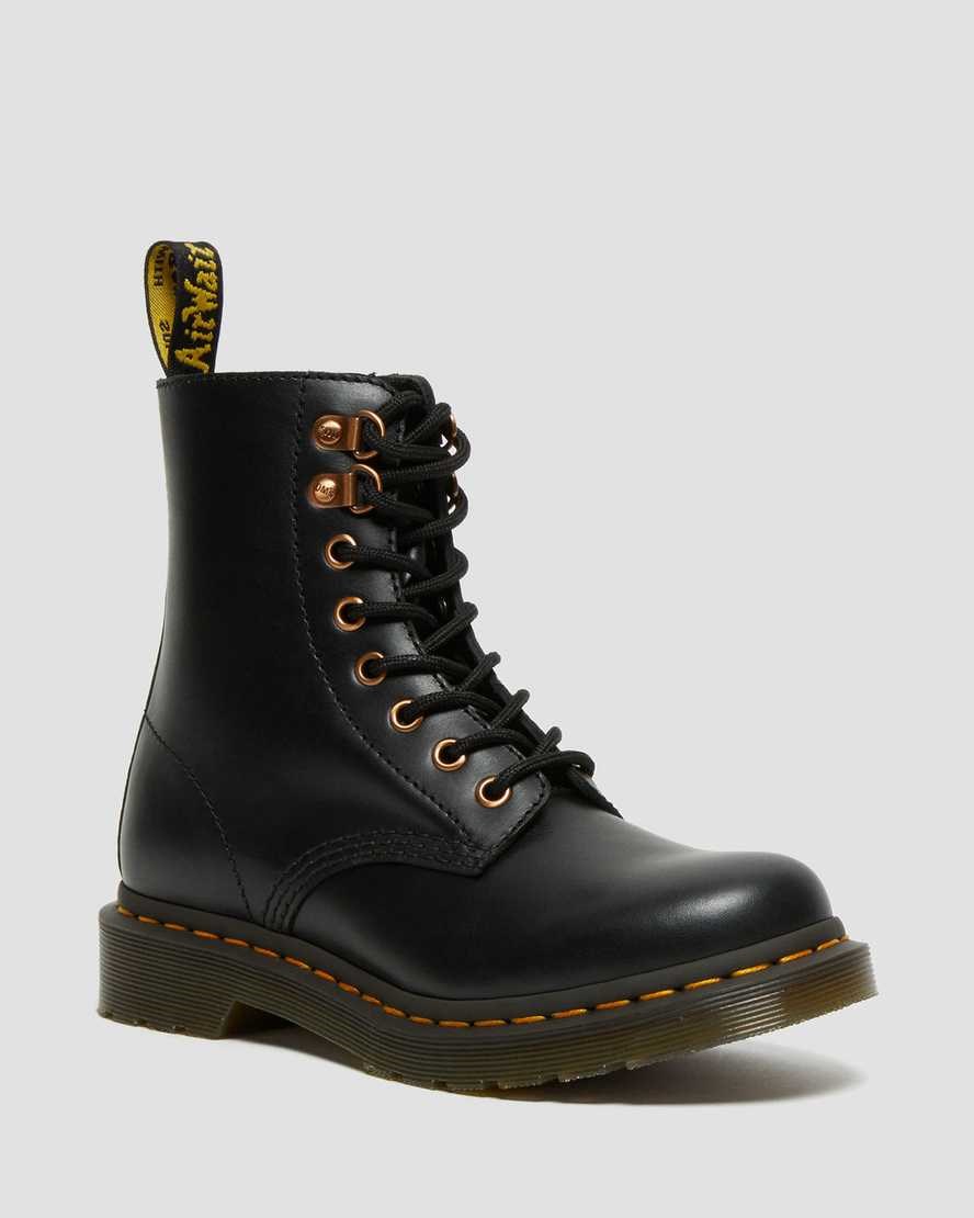 Men\'s Dr Martens 1460 Pascal Rose Gold Hardware Leather Zip Up Boots Black Wanama | 157SAUTYV